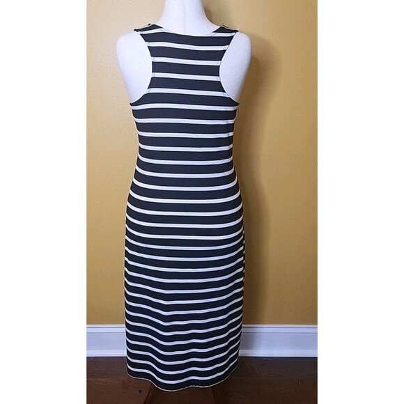 A New Day Womens Black White Striped Sleeveless Tank Dress Large Racerback Beach - Picture 2 of 9
